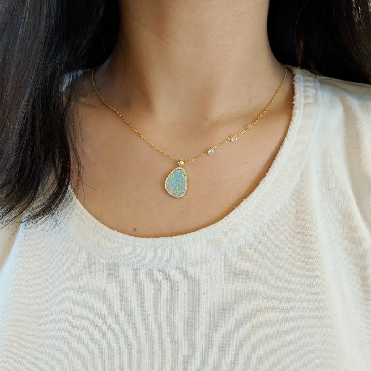 Opal Pebble Lariat Necklace