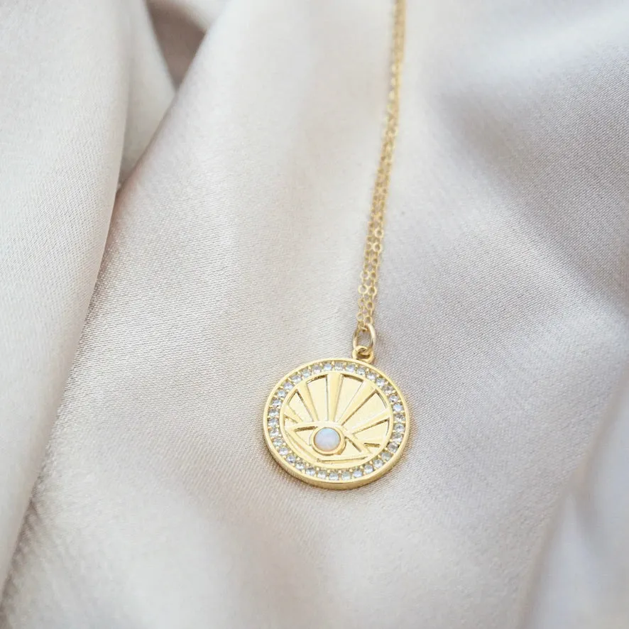 Opal Sun Burst Coin Necklace