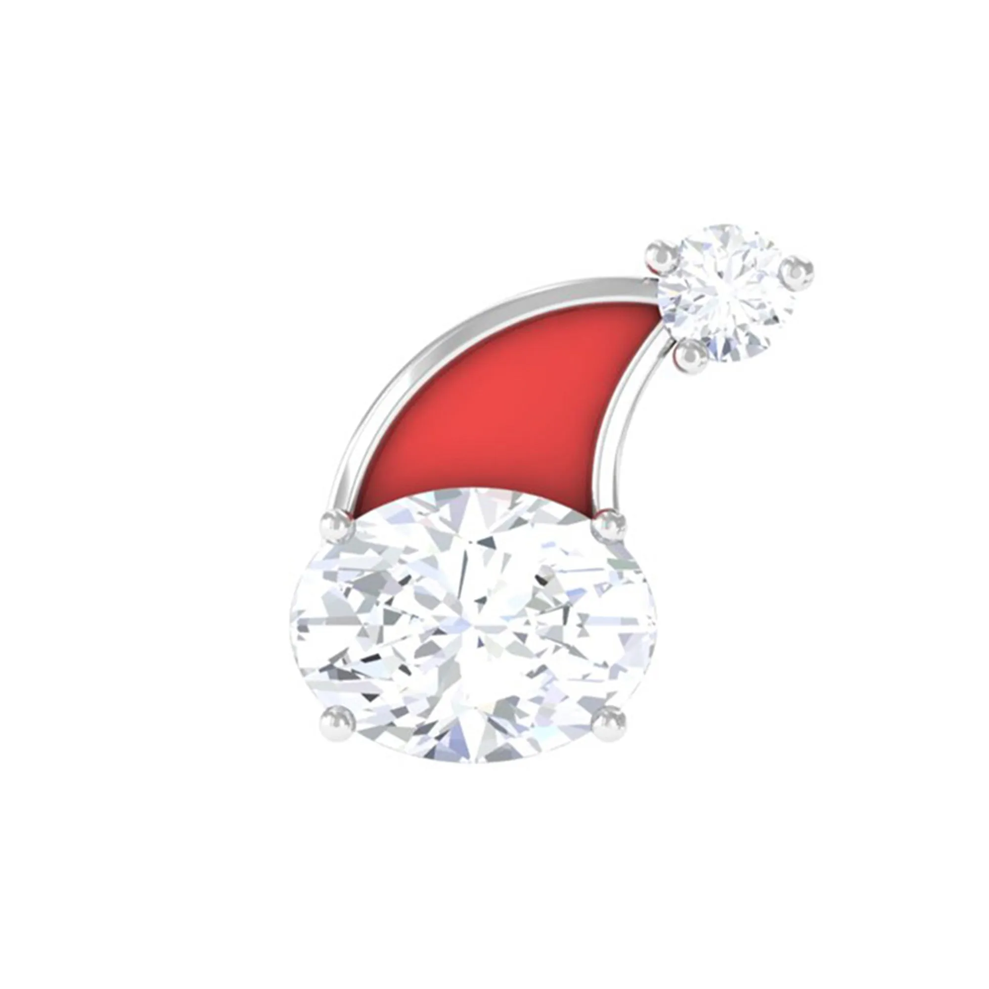 Oval Moissanite Red Enamel Santa Hat Cartilage Earring