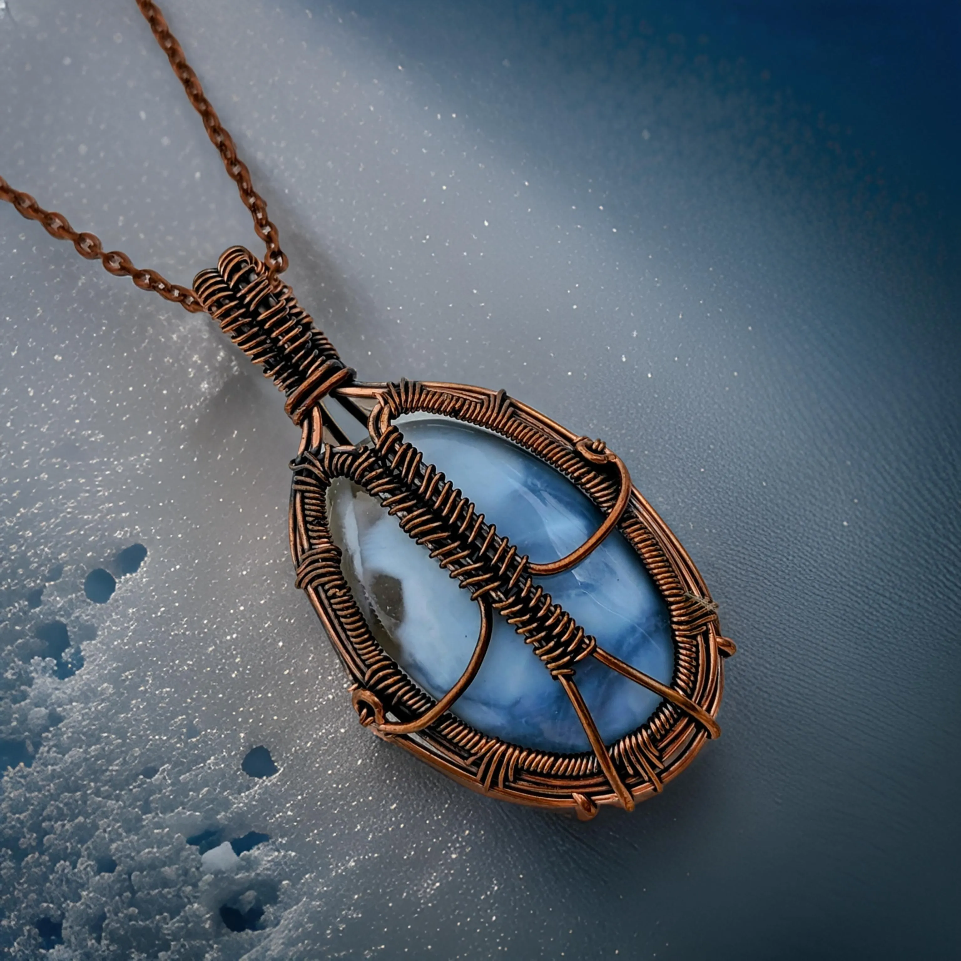 Owyhee Blue opal - Copper wrapped- Necklace