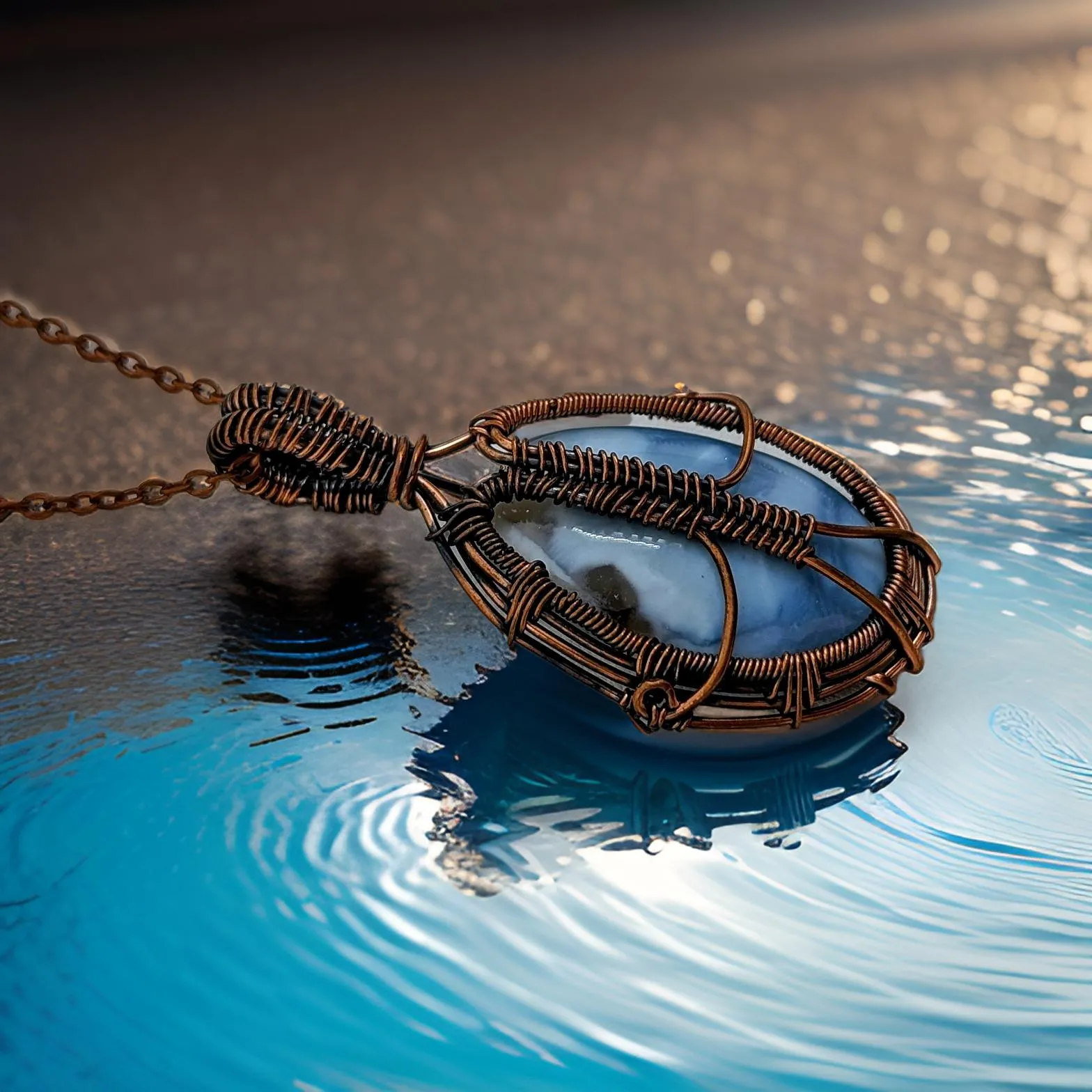 Owyhee Blue opal - Copper wrapped- Necklace