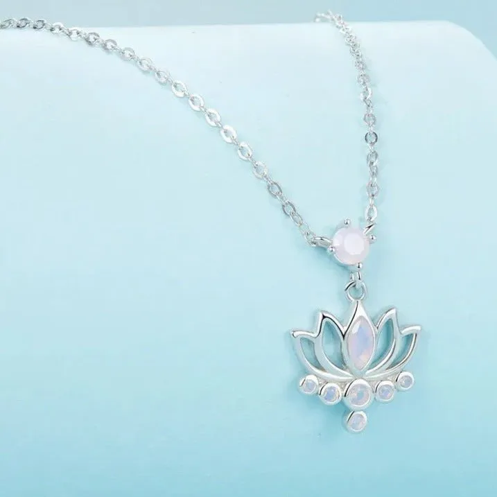 Pink Opal Lotus Flower Pendant Necklace
