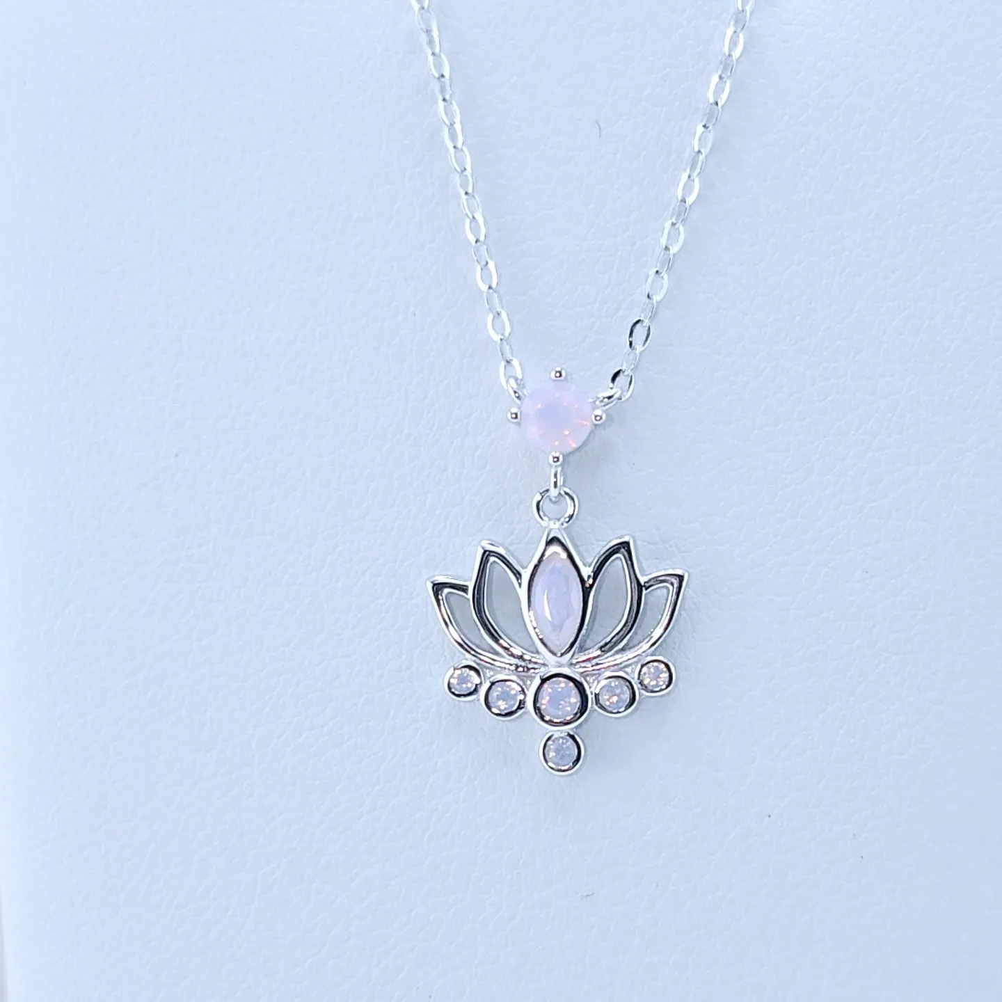 Pink Opal Lotus Flower Pendant Necklace