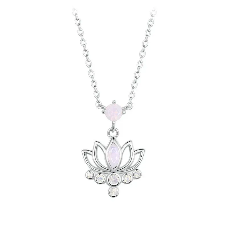 Pink Opal Lotus Flower Pendant Necklace