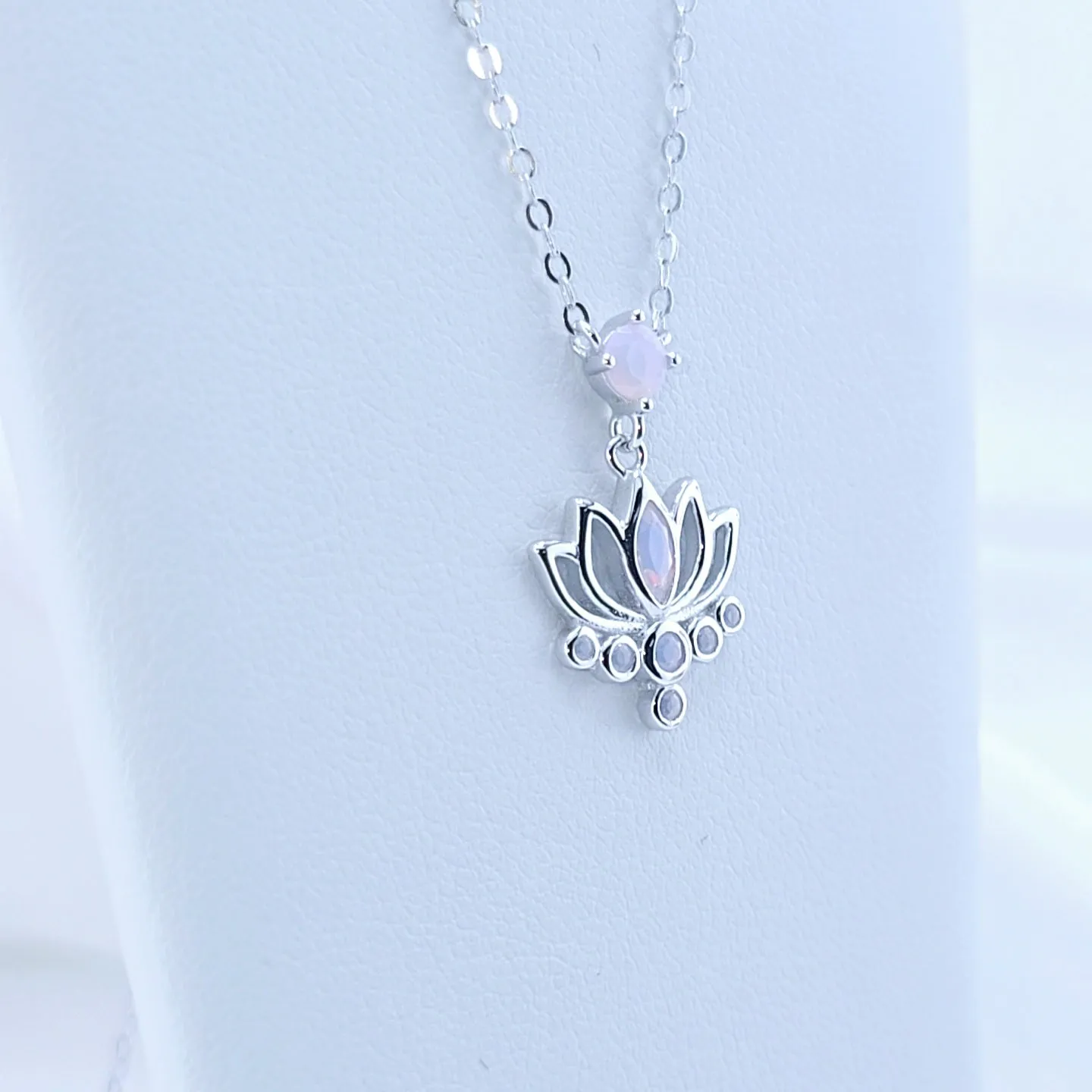 Pink Opal Lotus Flower Pendant Necklace