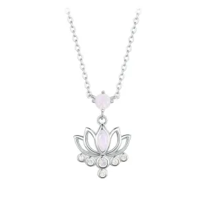 Pink Opal Lotus Flower Pendant Necklace