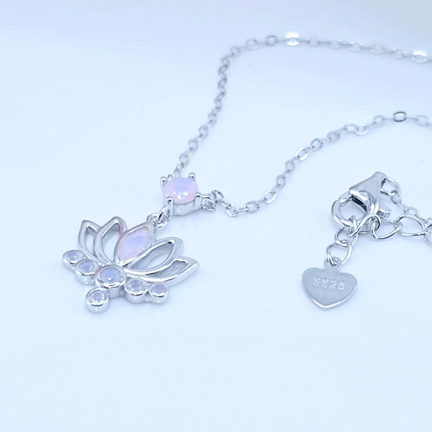 Pink Opal Lotus Flower Pendant Necklace