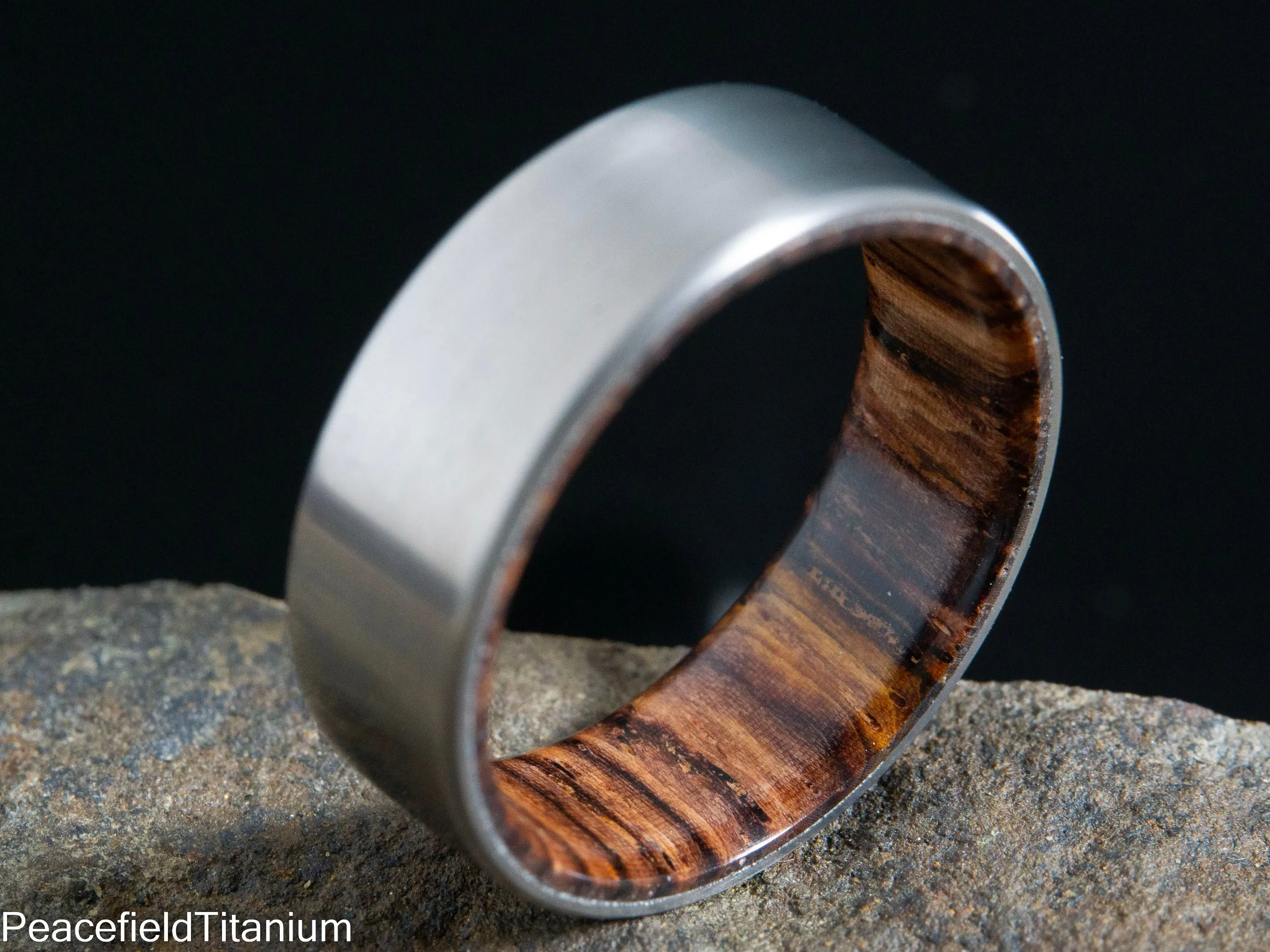 "The Elbert" Cocobolo wooden wedding band with satin titanium