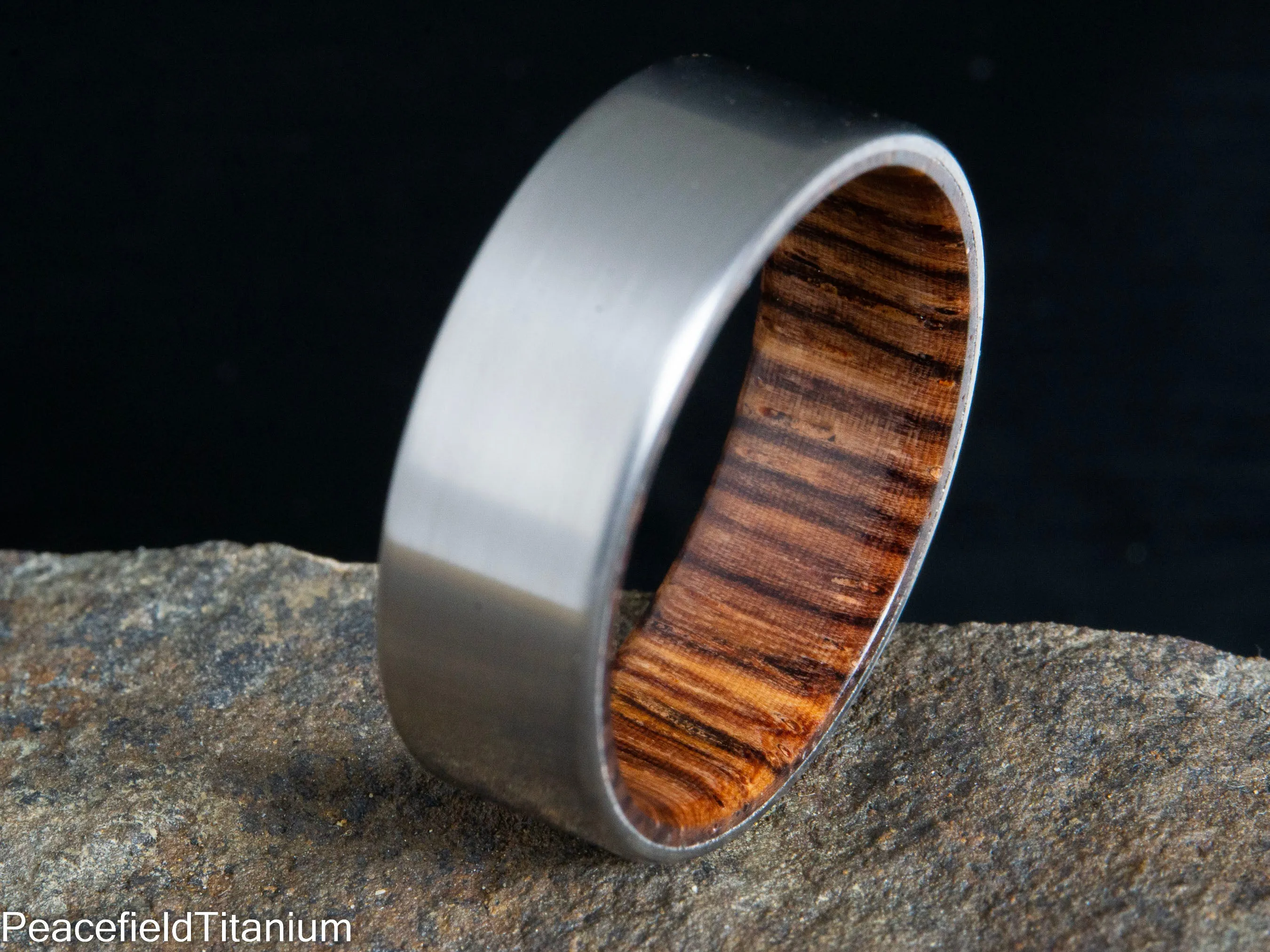 "The Elbert" Cocobolo wooden wedding band with satin titanium