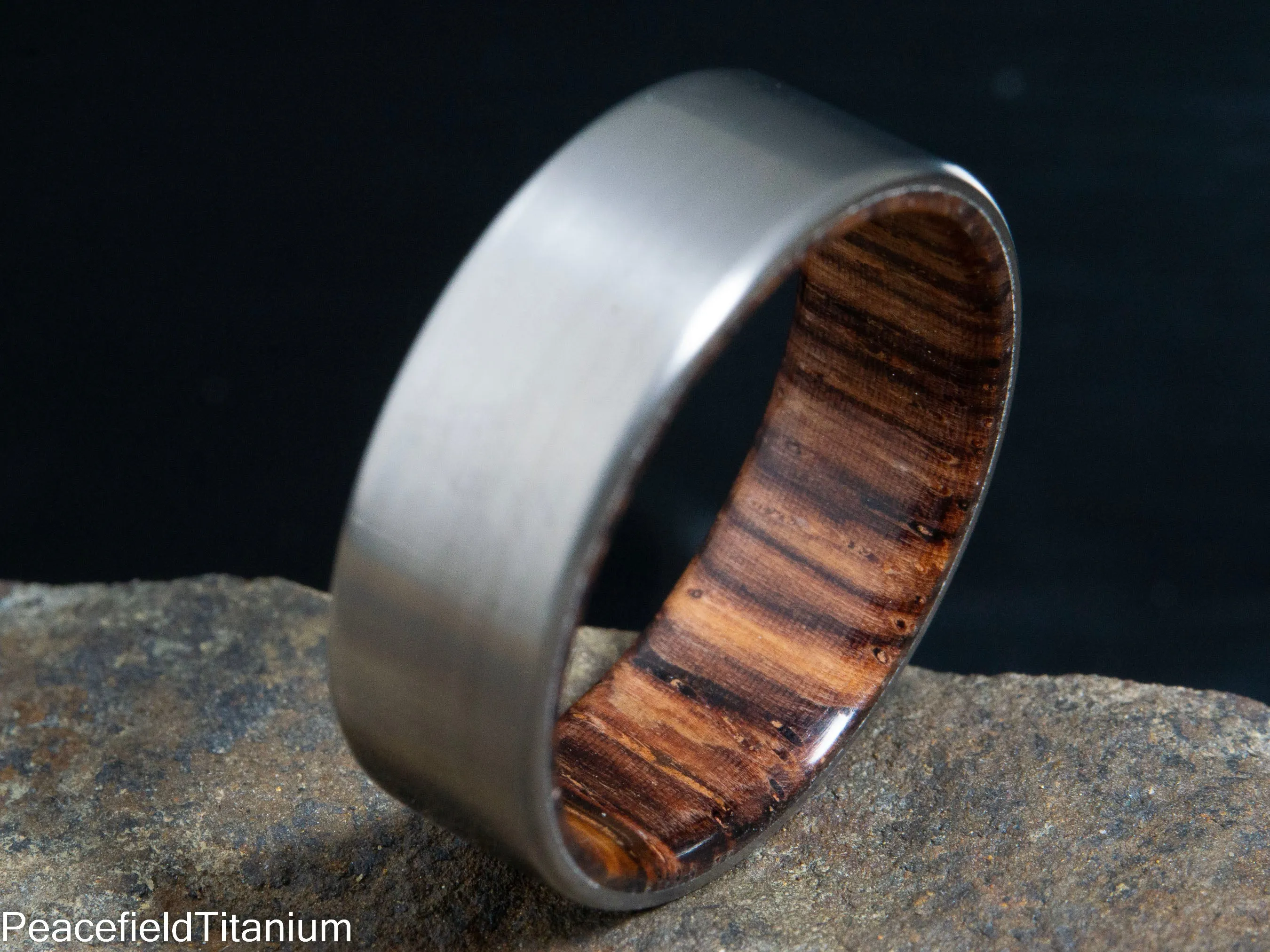 "The Elbert" Cocobolo wooden wedding band with satin titanium