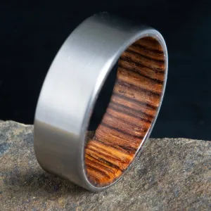 "The Elbert" Cocobolo wooden wedding band with satin titanium