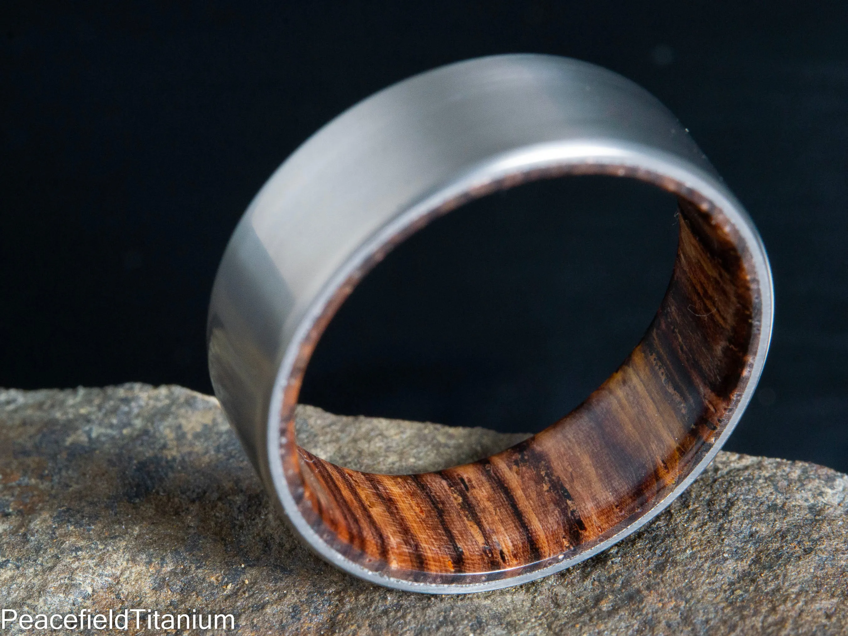 "The Elbert" Cocobolo wooden wedding band with satin titanium