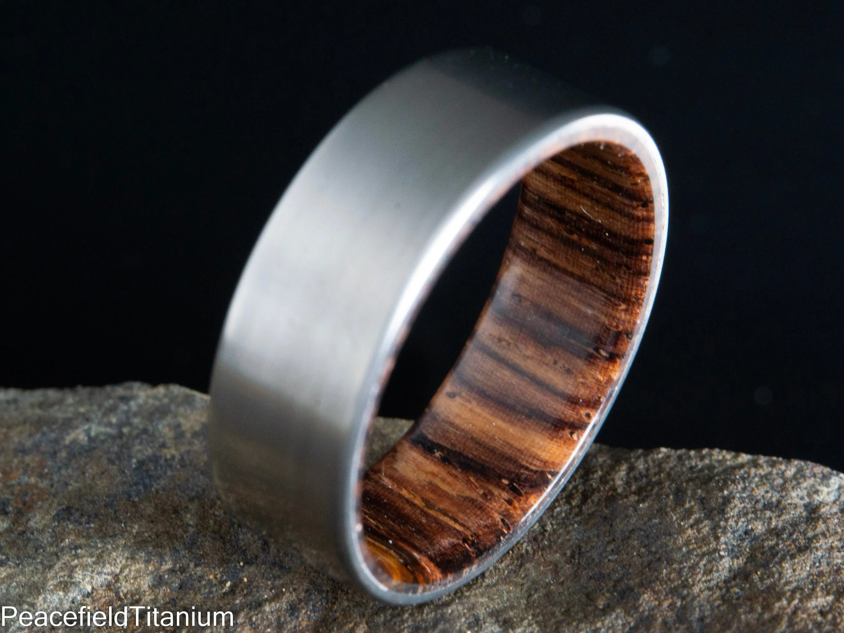 "The Elbert" Cocobolo wooden wedding band with satin titanium