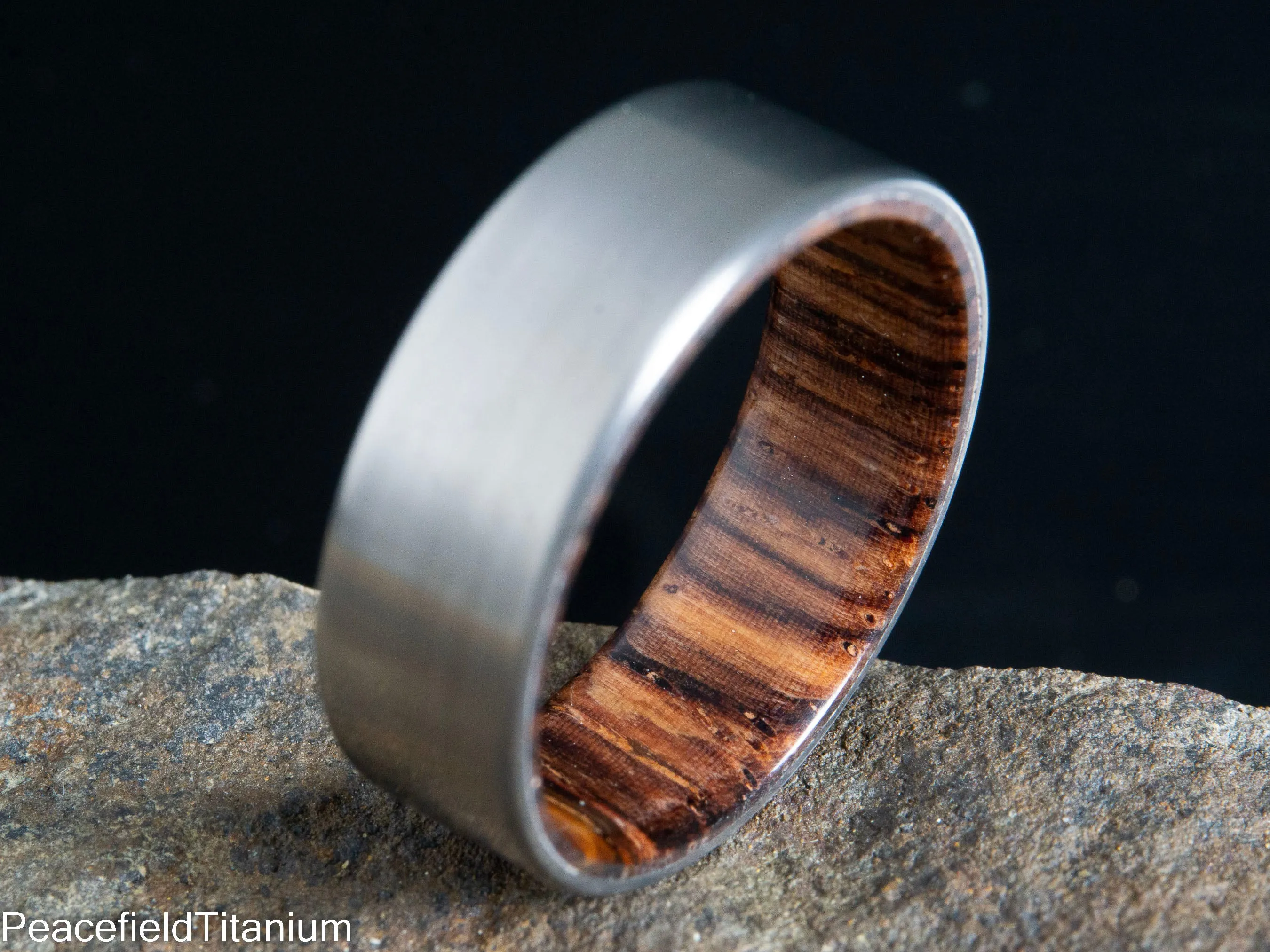 "The Elbert" Cocobolo wooden wedding band with satin titanium