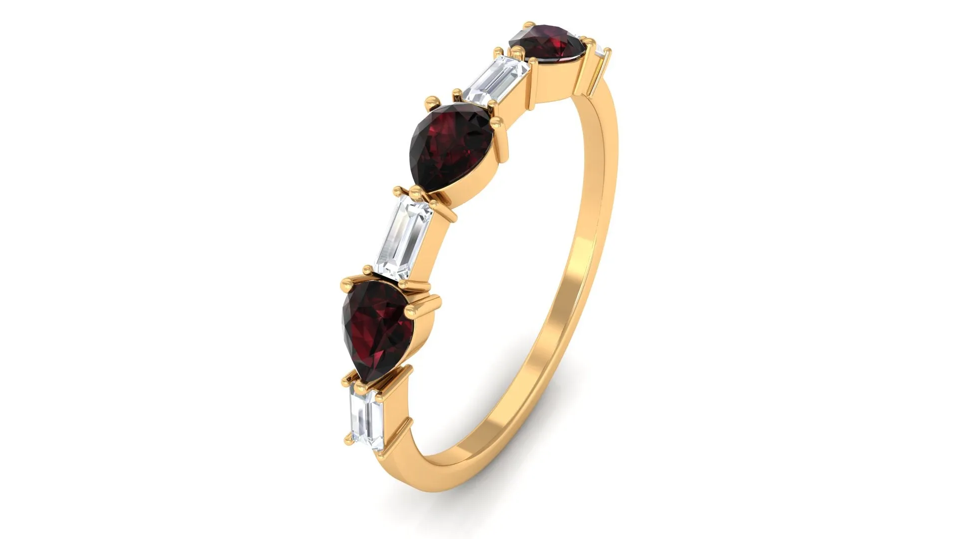 Real Garnet and Diamond East West Half Eternity Ring