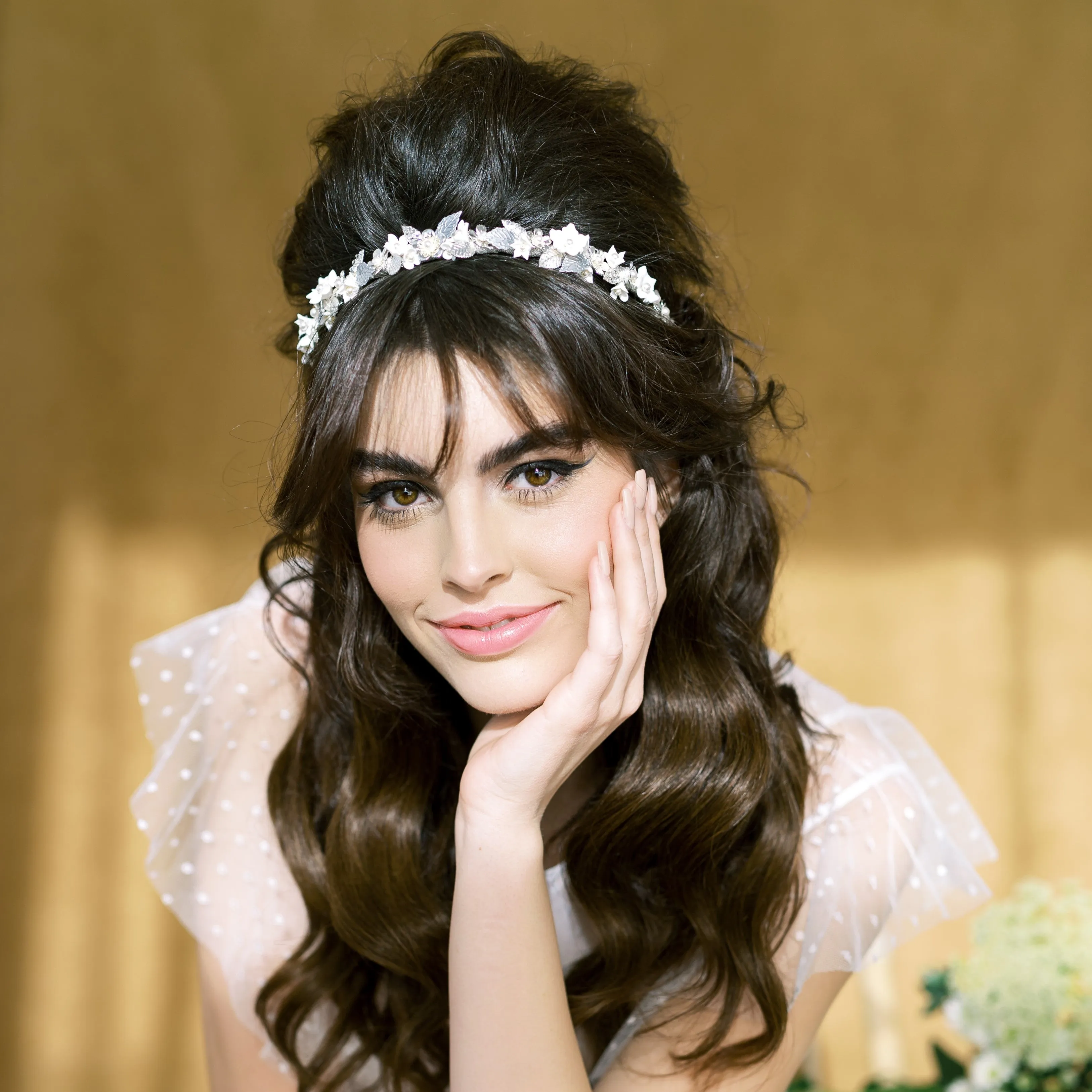 SARI Clay Flower & Leaf Bridal Headband