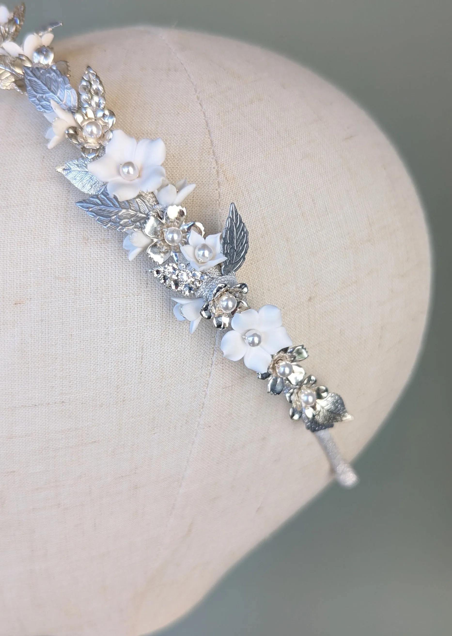 SARI Clay Flower & Leaf Bridal Headband