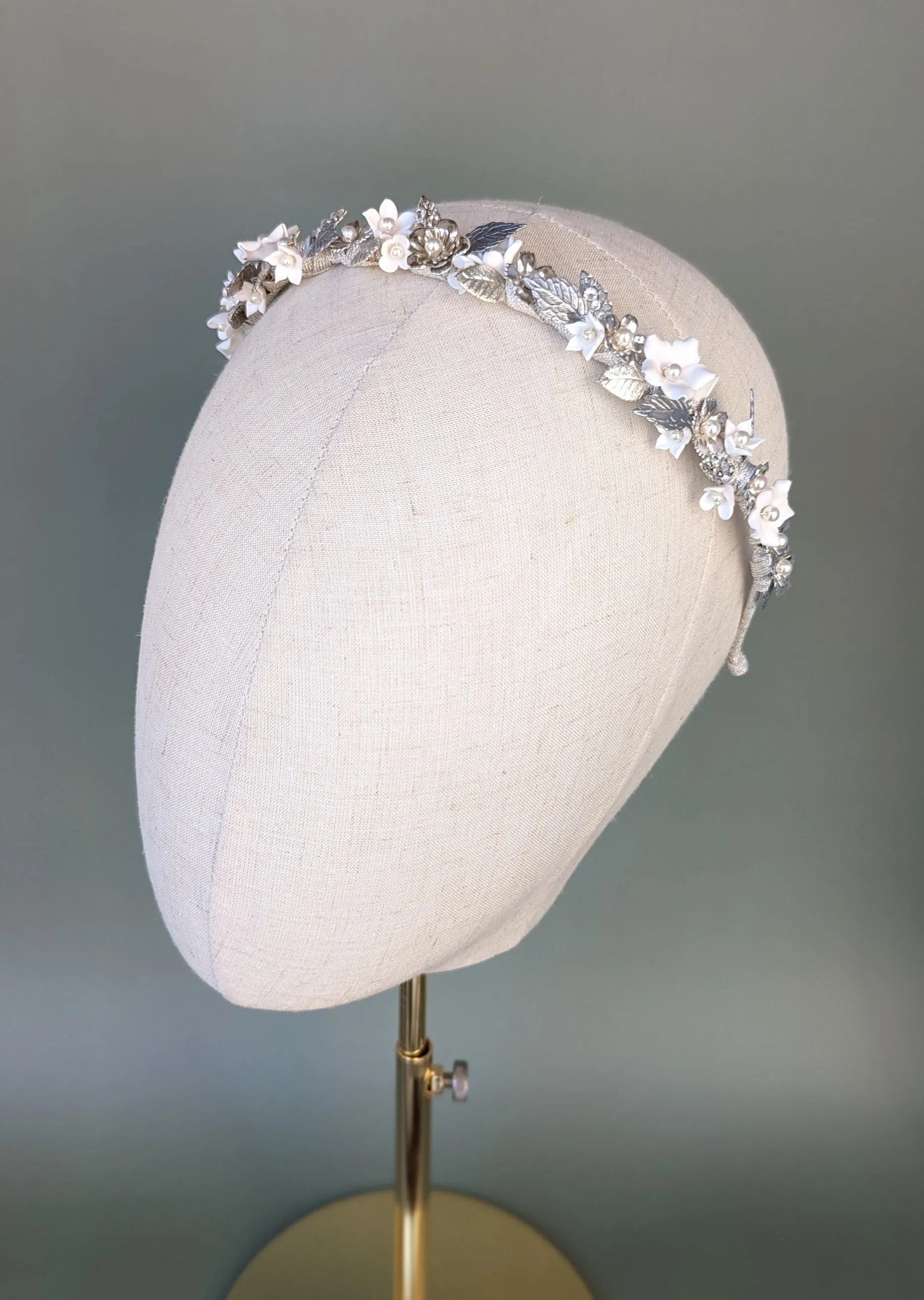 SARI Clay Flower & Leaf Bridal Headband