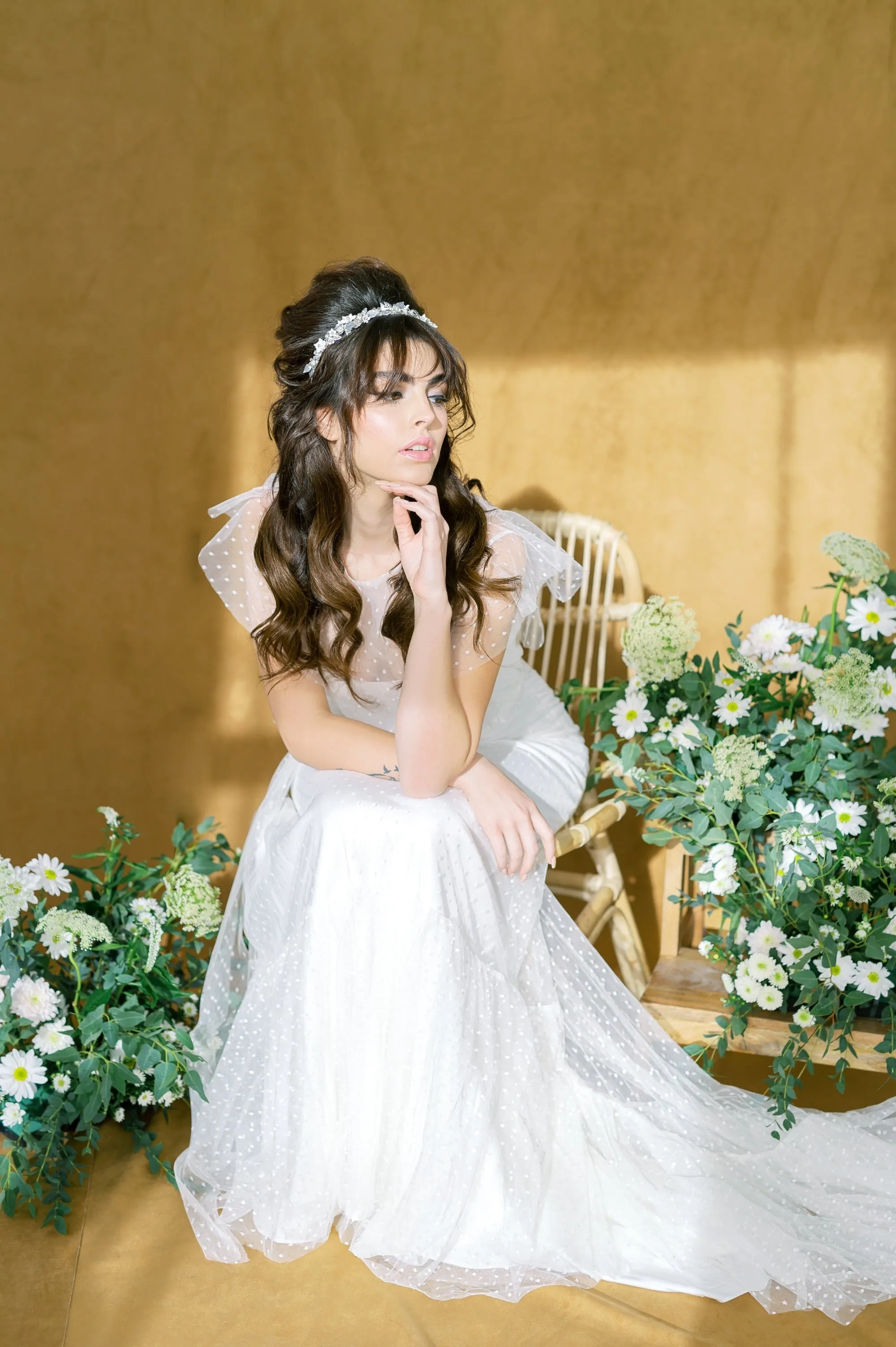 SARI Clay Flower & Leaf Bridal Headband