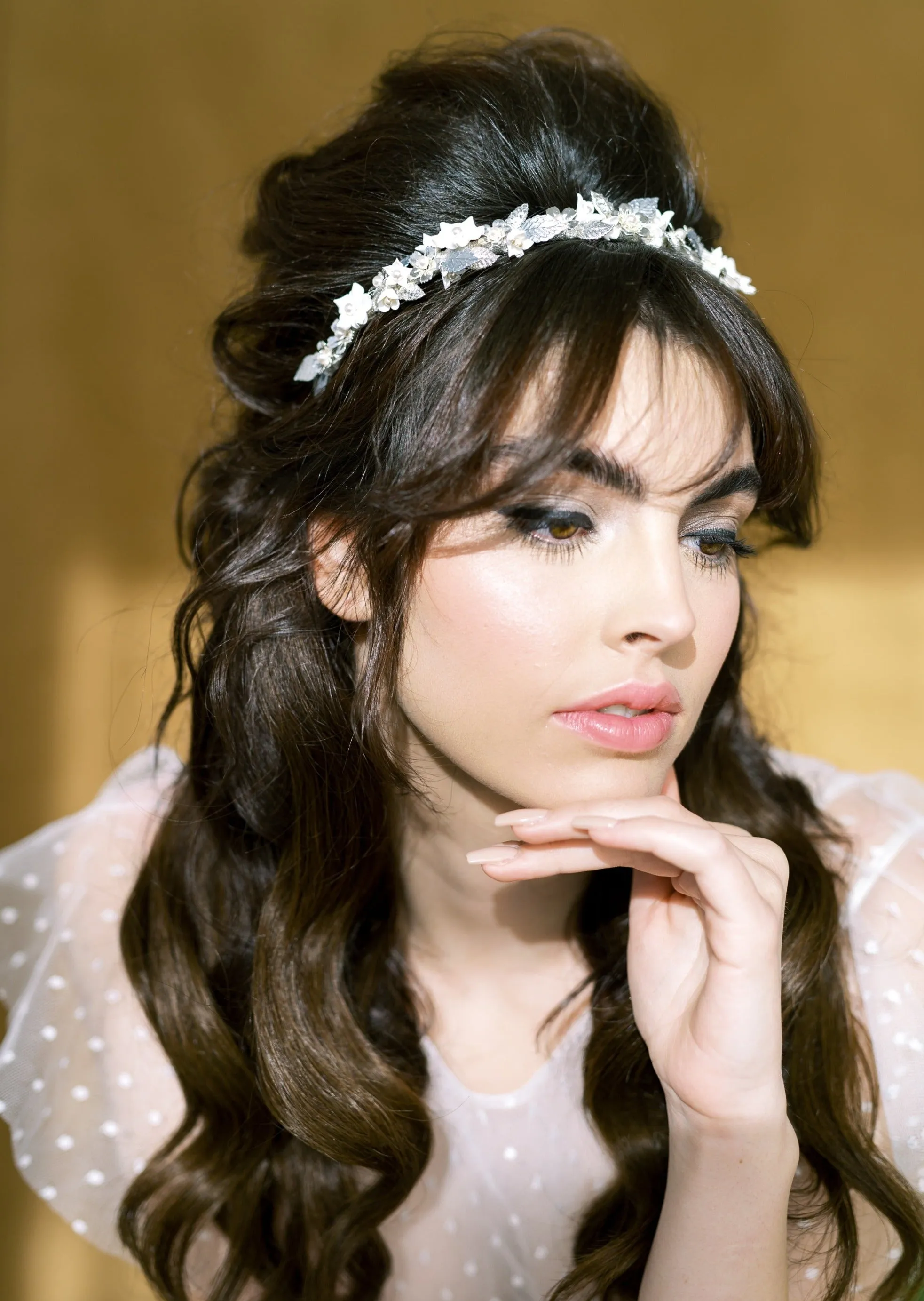 SARI Clay Flower & Leaf Bridal Headband