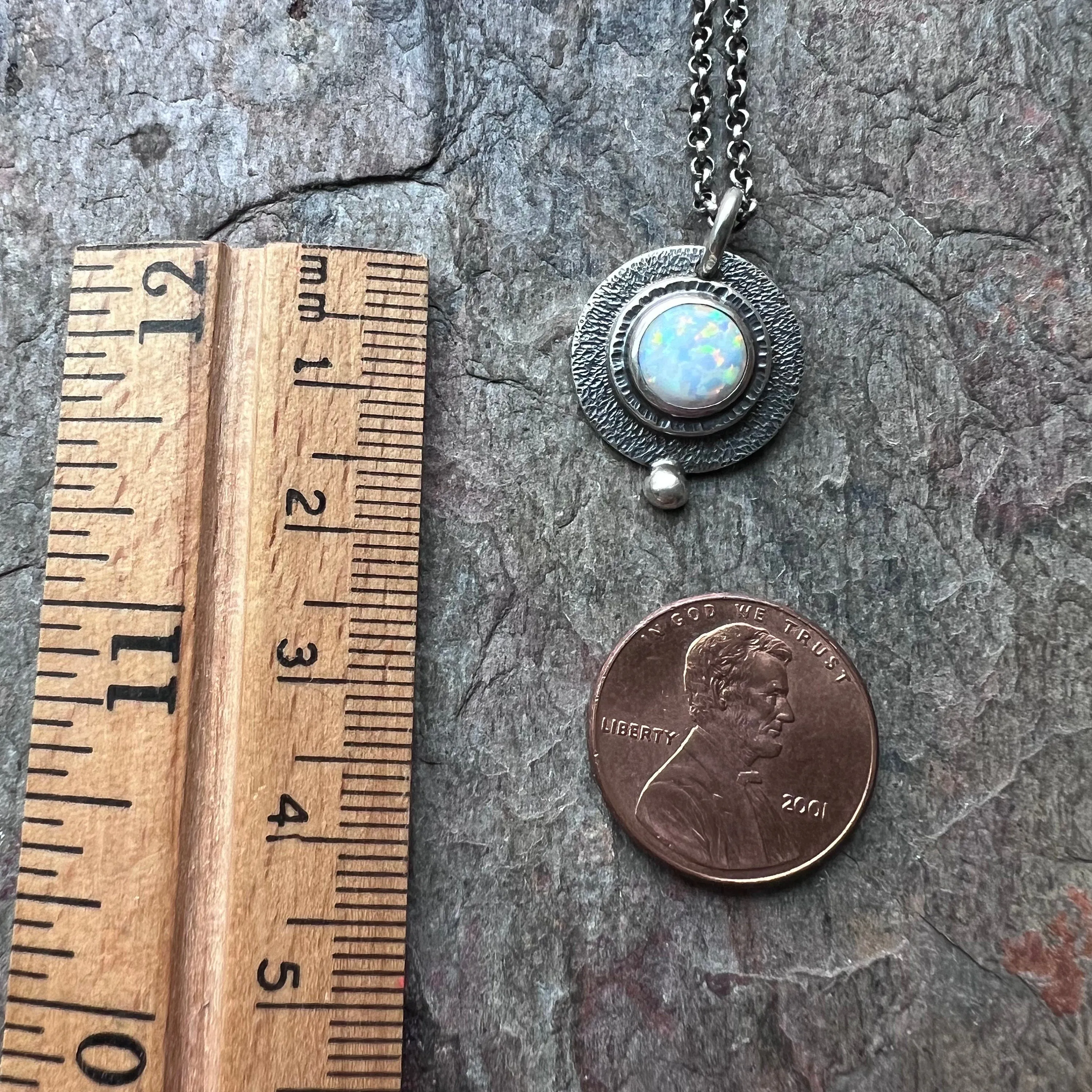 Sterling Silver Opal Necklace - Handmade Simulated Opal Pendant on Sterling Silver Chain