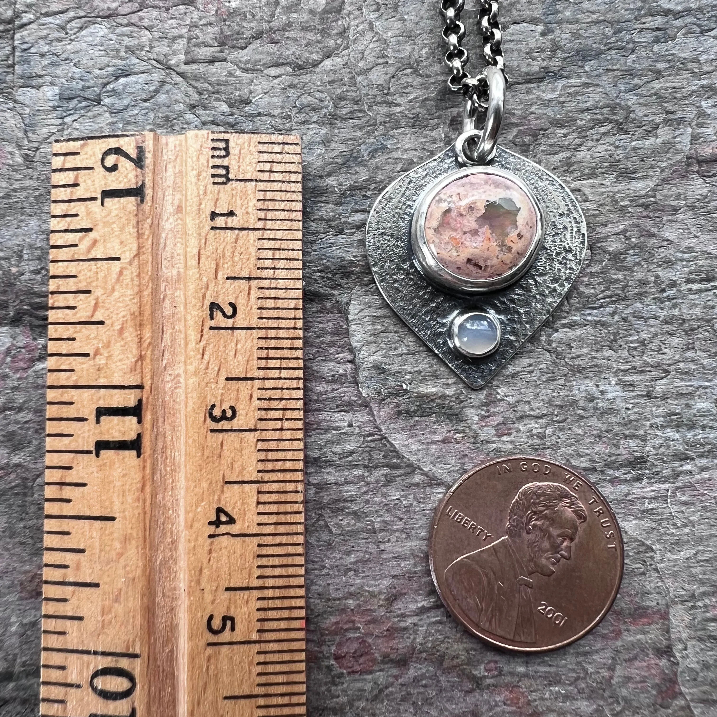 Sterling Silver Opal Necklace Natural Stone Genuine Opal and Chalcedony Pendant Necklace Handmade Jewelry