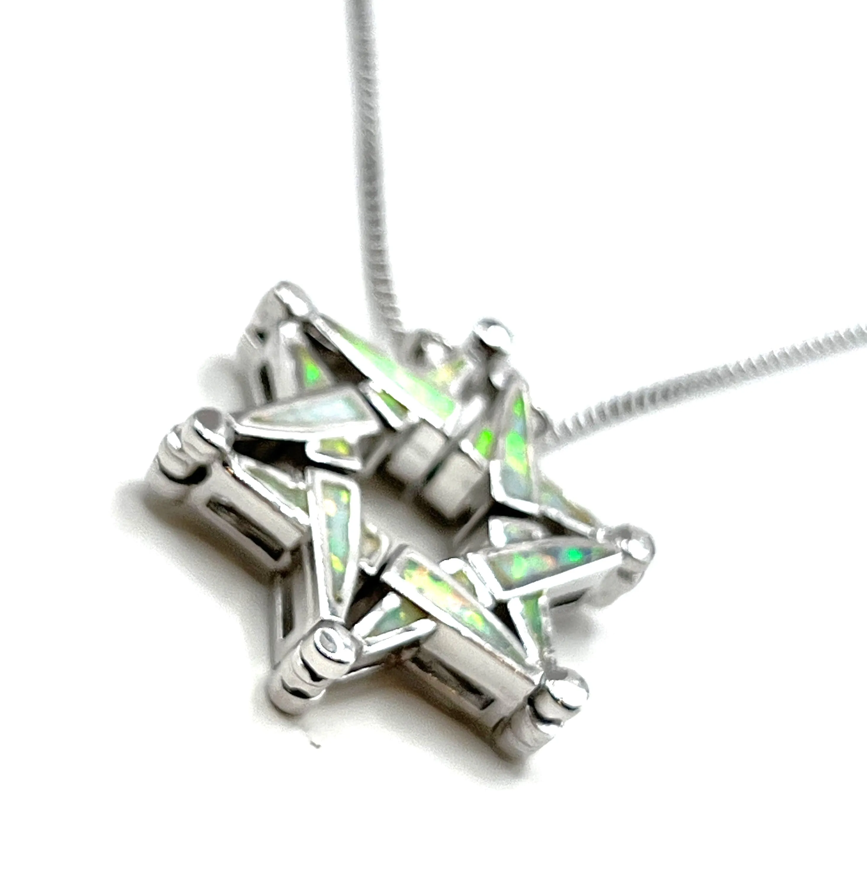 Sterling with Opal Star Of David  Opening Magnetic Necklace