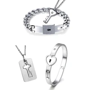 Titanium Puzzle Couple Heart Lock Key Couple Bracelet Necklace Lover