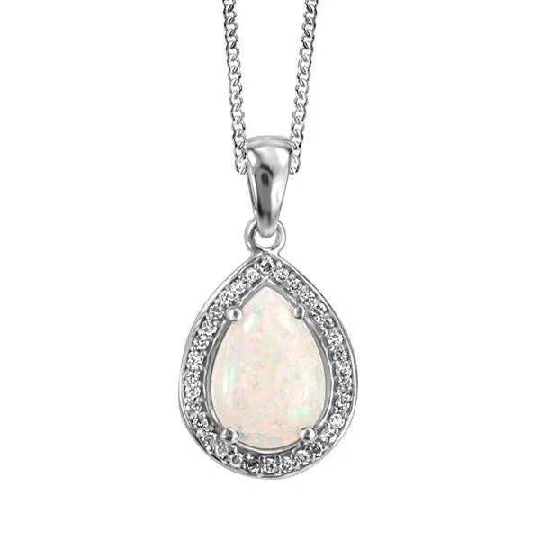 White Gold Diamond and Opal Pendant