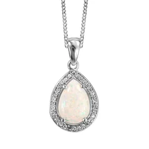 White Gold Diamond and Opal Pendant